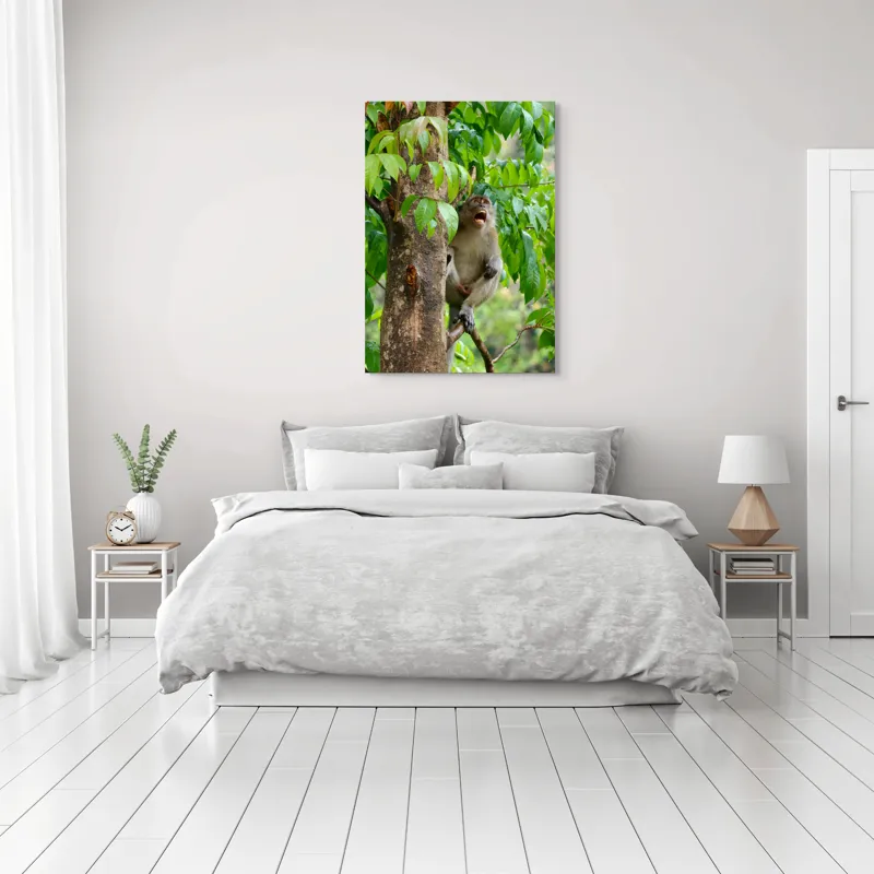 Tablou Canvas, "Maimuța cântă sub ploaia tropicală", Nu pot să identific persoanele sau animalele din imagini. Dar, iată câteva cuvinte care să potrivească cu imaginea: Maimuță, Copac, Frunze, Natură, Verde., 70 x 100 cm – poza 3