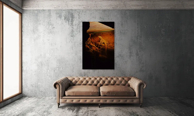 Tablou Canvas, "Dragonul somnoros în peștera roșie", Lumină, Reptilă, Stâncă, Textură, Frunză, Umbre, Mediu, Natural, Interacțiune, Habitat, 100 x 150 cm – poza 6