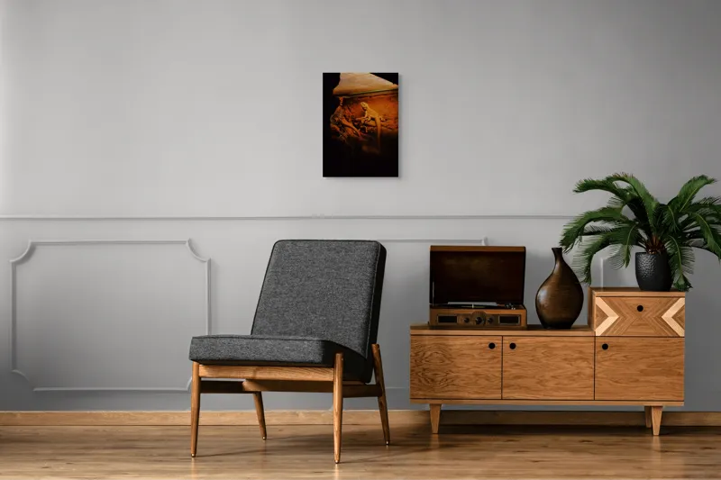 Tablou Canvas, "Dragonul somnoros în peștera roșie", Lumină, Reptilă, Stâncă, Textură, Frunză, Umbre, Mediu, Natural, Interacțiune, Habitat, 39 x 54 cm – poza 8