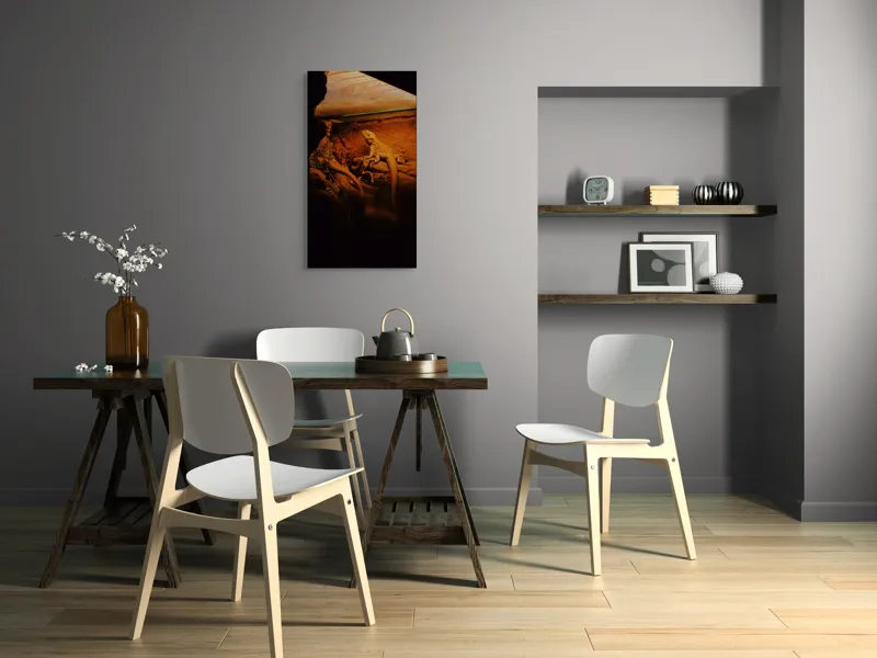 Tablou Canvas, "Dragonul somnoros în peștera roșie", Lumină, Reptilă, Stâncă, Textură, Frunză, Umbre, Mediu, Natural, Interacțiune, Habitat, 50 x 90 cm – poza 4