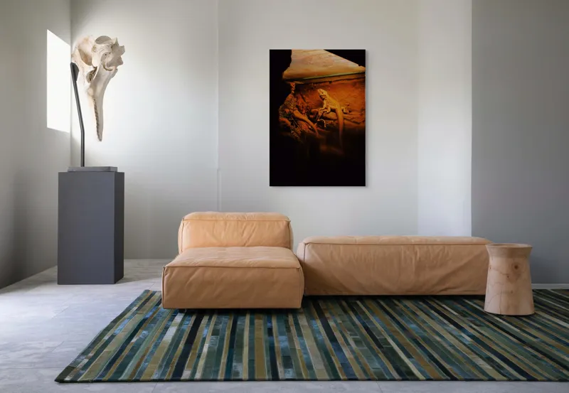 Tablou Canvas, "Dragonul somnoros în peștera roșie", Lumină, Reptilă, Stâncă, Textură, Frunză, Umbre, Mediu, Natural, Interacțiune, Habitat, 70 x 100 cm – poza 7