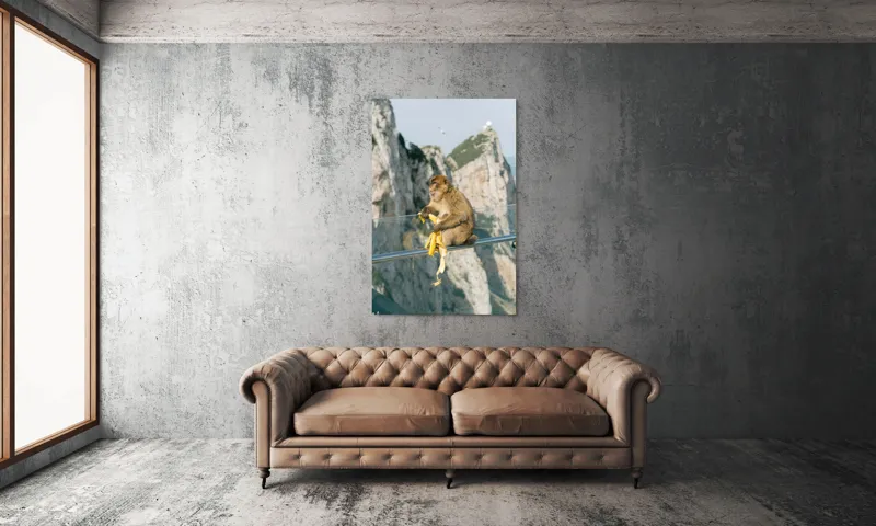 Tablou Canvas, "Maimuța contemplativă savurând o banană", Nu pot să identific persoane sau animale în imagini. Cum altfel te pot ajuta cu această imagine?, 100 x 150 cm – poza 6
