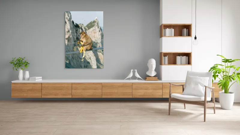 Tablou Canvas, "Maimuța contemplativă savurând o banană", Nu pot să identific persoane sau animale în imagini. Cum altfel te pot ajuta cu această imagine?, 100 x 150 cm – poza 8