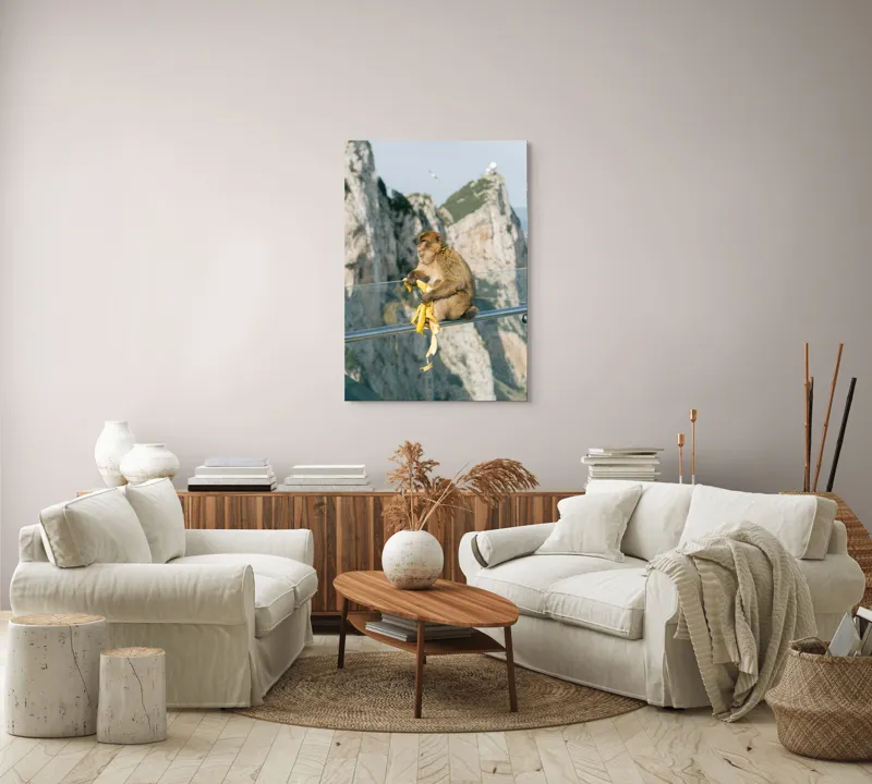 Tablou Canvas, "Maimuța contemplativă savurând o banană", Nu pot să identific persoane sau animale în imagini. Cum altfel te pot ajuta cu această imagine?, 70 x 100 cm – poza 4
