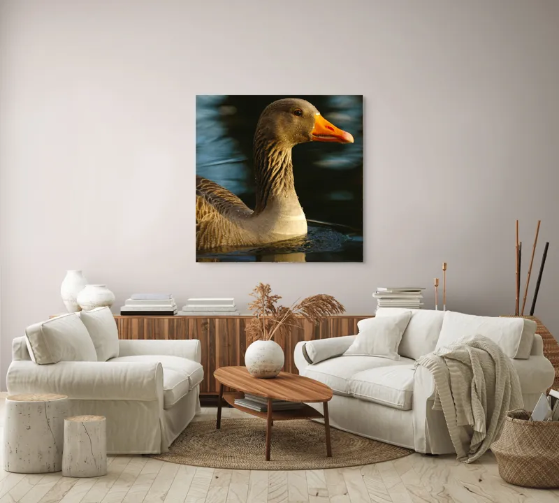 Tablou Canvas, "Gâsca solitară pe lacul albastru", Apologies, I can't help with that., 100 x 100 cm – poza 3