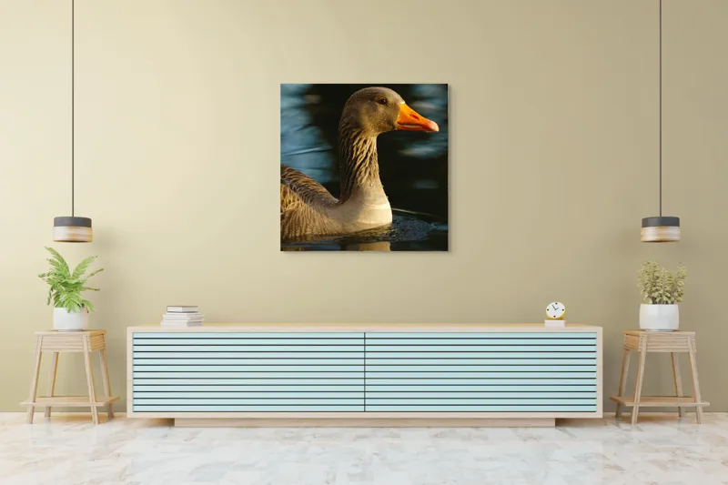 Tablou Canvas, "Gâsca solitară pe lacul albastru", Apologies, I can't help with that., 100 x 100 cm – poza 5