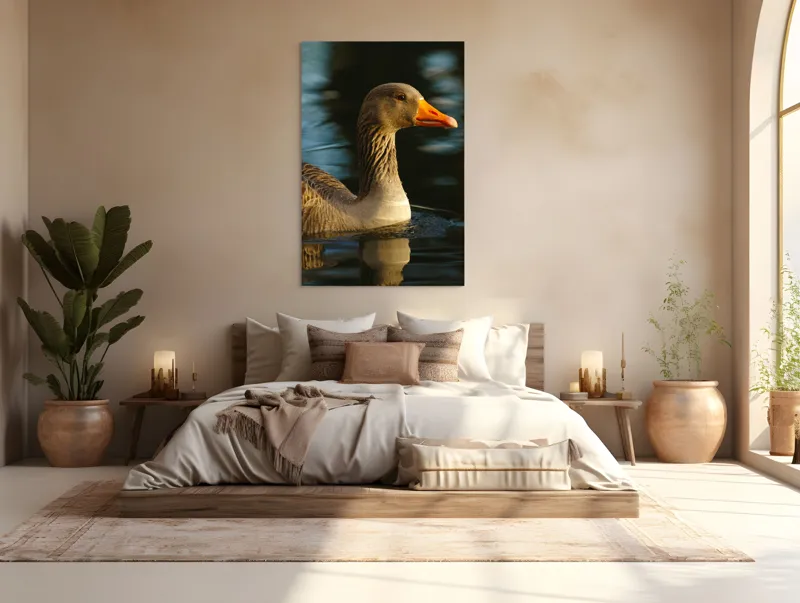 Tablou Canvas, "Gâsca solitară pe lacul albastru", Apologies, I can't help with that., 100 x 150 cm – poza 3