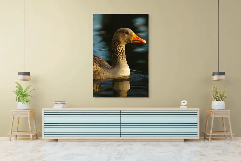 Tablou Canvas, "Gâsca solitară pe lacul albastru", Apologies, I can't help with that., 100 x 150 cm – poza 4