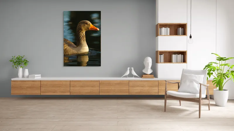Tablou Canvas, "Gâsca solitară pe lacul albastru", Apologies, I can't help with that., 100 x 150 cm – poza 8