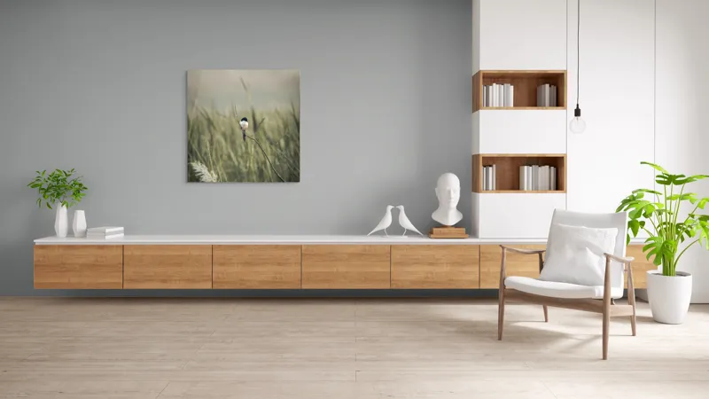 Tablou Canvas, "Pasărea singuratică în câmpul de iarbă", Pasăre, Luncă, Delicatețe, Natură, Măreție, Linie, Verde, Câmpie, Solitudine, Armonie, 100 x 100 cm – poza 8