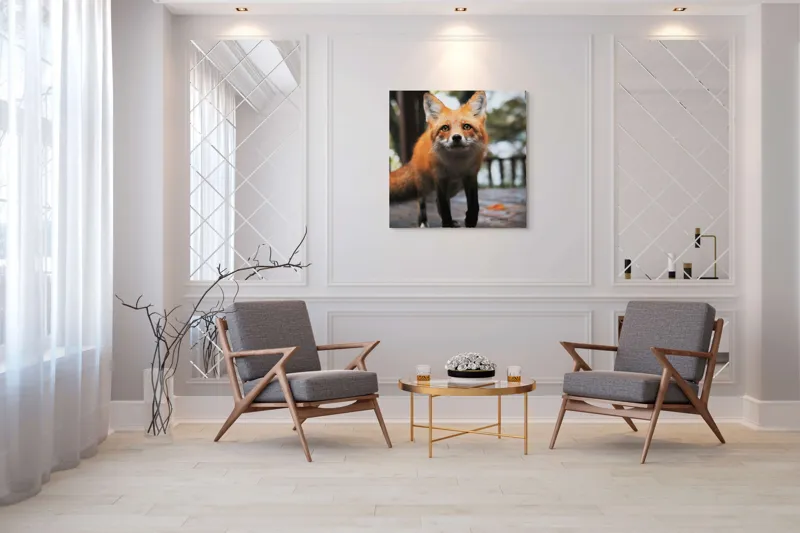 Tablou Canvas, "Vulpea curioasă păşeşte agale", Roșcată, Jucăușă, Curioasă, Elegantă, Naturală, Fermecătoare, Alergătoare, Păduratică., 100 x 100 cm – poza 7