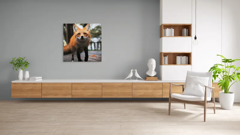 Tablou Canvas, "Vulpea curioasă păşeşte agale", Roșcată, Jucăușă, Curioasă, Elegantă, Naturală, Fermecătoare, Alergătoare, Păduratică., 100 x 100 cm – poza 8
