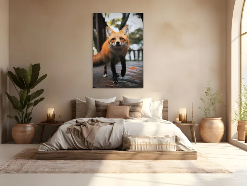 Tablou Canvas, "Vulpea curioasă păşeşte agale", Roșcată, Jucăușă, Curioasă, Elegantă, Naturală, Fermecătoare, Alergătoare, Păduratică., 100 x 150 cm – poza 3