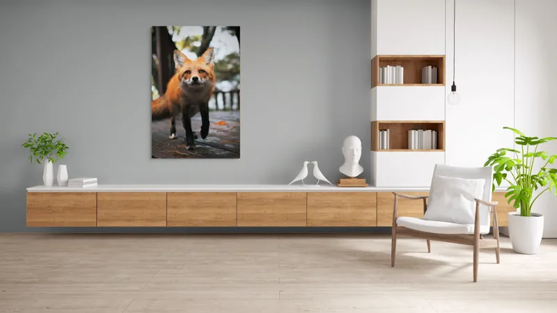 Tablou Canvas, "Vulpea curioasă păşeşte agale", Roșcată, Jucăușă, Curioasă, Elegantă, Naturală, Fermecătoare, Alergătoare, Păduratică., 100 x 150 cm – poza 8