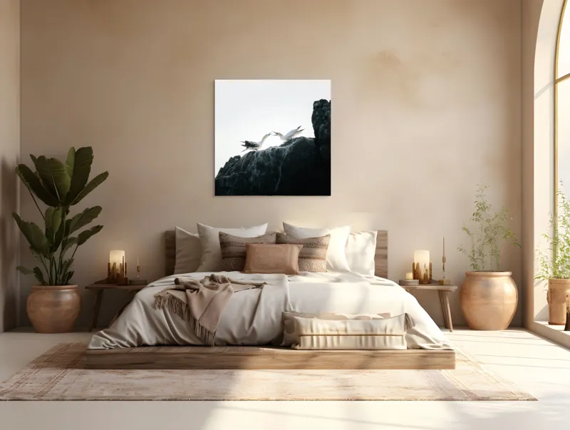 Tablou Canvas, "Dansul păsărilor pe stânci mărețe", Păsări, Stânci, Cer, Zbor, Lumină, Natură, Vedere, Frumusețe., 100 x 100 cm – poza 4