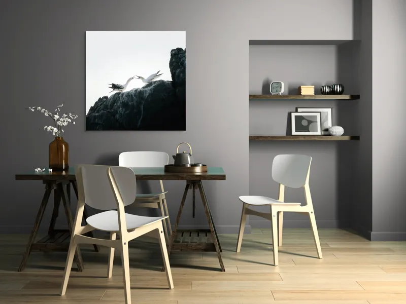 Tablou Canvas, "Dansul păsărilor pe stânci mărețe", Păsări, Stânci, Cer, Zbor, Lumină, Natură, Vedere, Frumusețe., 100 x 100 cm – poza 6