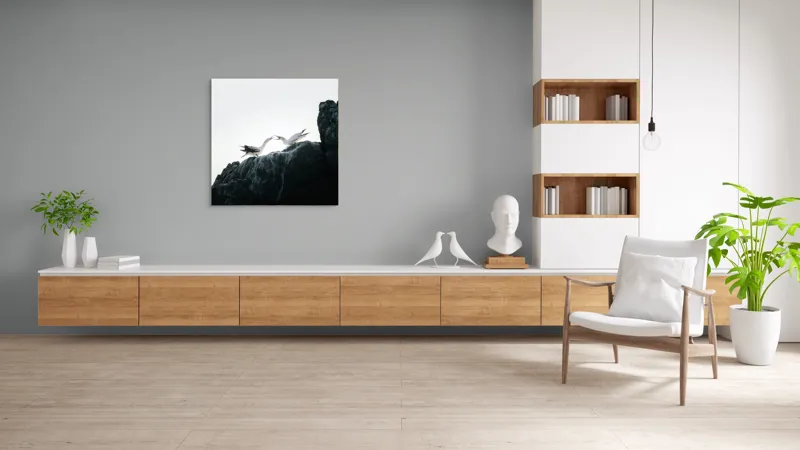 Tablou Canvas, "Dansul păsărilor pe stânci mărețe", Păsări, Stânci, Cer, Zbor, Lumină, Natură, Vedere, Frumusețe., 100 x 100 cm – poza 8