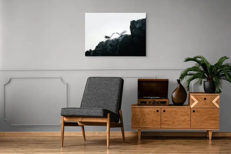 Tablou Canvas, "Dansul păsărilor pe stânci mărețe", Păsări, Stânci, Cer, Zbor, Lumină, Natură, Vedere, Frumusețe., 100 x 70 cm – poza 8