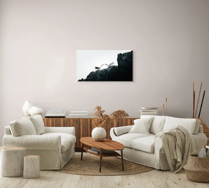 Tablou Canvas, "Dansul păsărilor pe stânci mărețe", Păsări, Stânci, Cer, Zbor, Lumină, Natură, Vedere, Frumusețe., 90 x 50 cm – poza 4