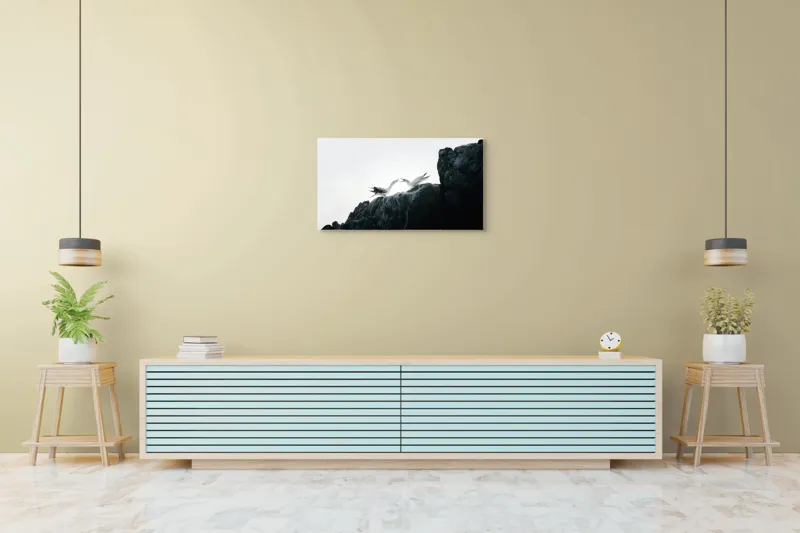 Tablou Canvas, "Dansul păsărilor pe stânci mărețe", Păsări, Stânci, Cer, Zbor, Lumină, Natură, Vedere, Frumusețe., 90 x 50 cm – poza 5