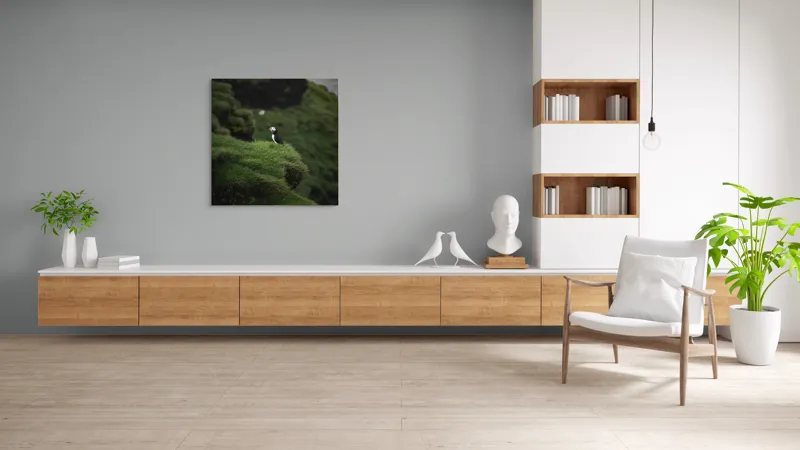 Tablou Canvas, "Papagalul de mare pe stâncă verde", Pufin, Stânci, Verdeață, Solitudine, Natură, Ocean, Serenitate, Sălbăticie, 100 x 100 cm – poza 8