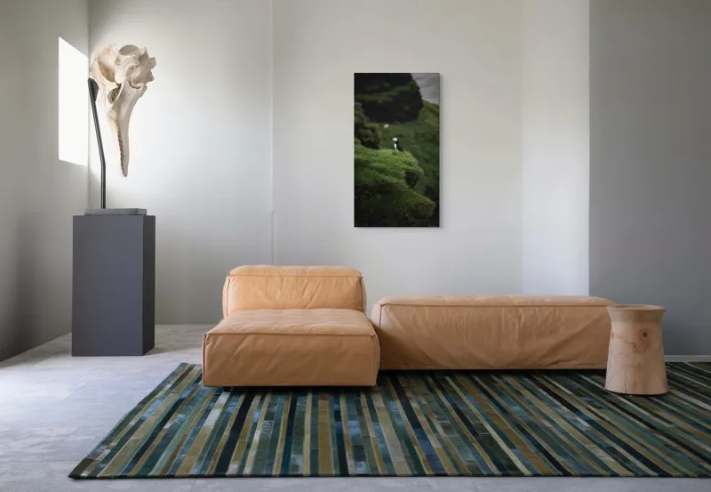 Tablou Canvas, "Papagalul de mare pe stâncă verde", Pufin, Stânci, Verdeață, Solitudine, Natură, Ocean, Serenitate, Sălbăticie, 50 x 90 cm – poza 5