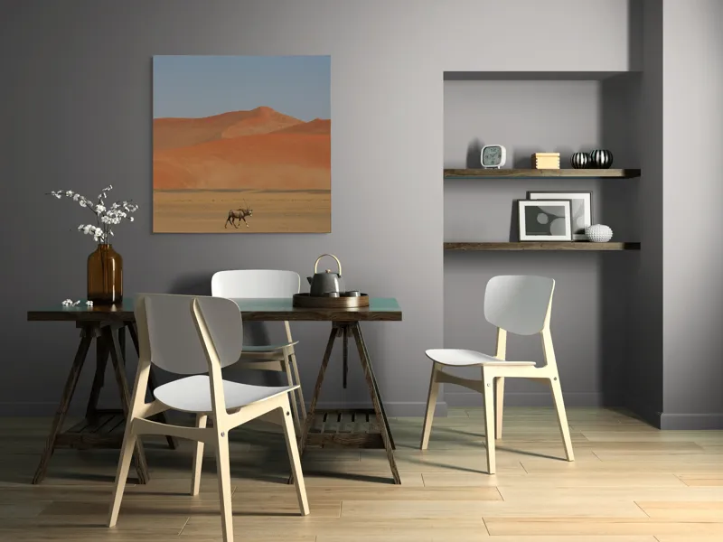 Tablou Canvas, "Oryx singur în deșertul arid", Deșert, Antilopă, Dune, Singurătate, Cer, Ariditate, Natură, Savană., 100 x 100 cm – poza 6