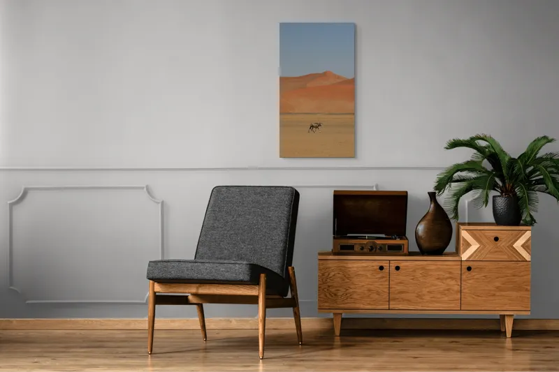 Tablou Canvas, "Oryx singur în deșertul arid", Deșert, Antilopă, Dune, Singurătate, Cer, Ariditate, Natură, Savană., 50 x 90 cm – poza 8