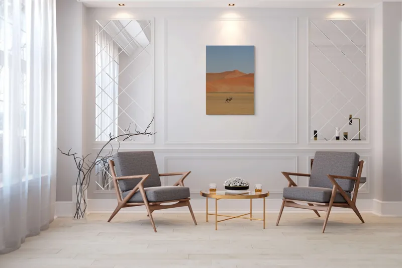 Tablou Canvas, "Oryx singur în deșertul arid", Deșert, Antilopă, Dune, Singurătate, Cer, Ariditate, Natură, Savană., 70 x 100 cm – poza 8