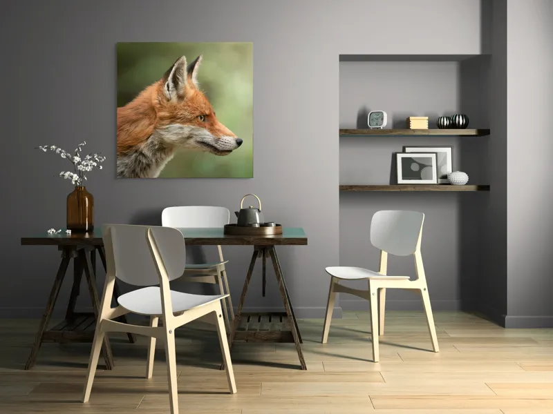 Tablou Canvas, "Vulpea privind orizontul verde", Roșu, Blană, Urechile, Privire, Pădure, Animal, Profil, Veveriță., 100 x 100 cm – poza 6