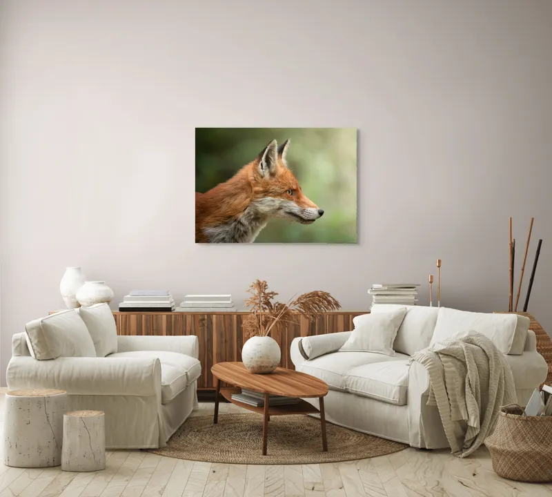 Tablou Canvas, "Vulpea privind orizontul verde", Roșu, Blană, Urechile, Privire, Pădure, Animal, Profil, Veveriță., 100 x 70 cm – poza 3