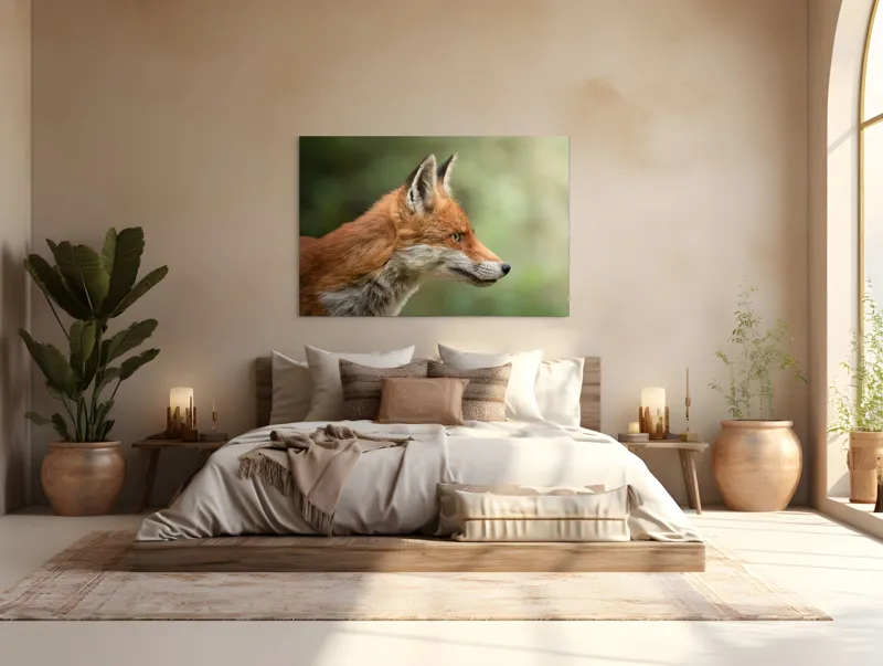 Tablou Canvas, "Vulpea privind orizontul verde", Roșu, Blană, Urechile, Privire, Pădure, Animal, Profil, Veveriță., 150 x 100 cm – poza 4