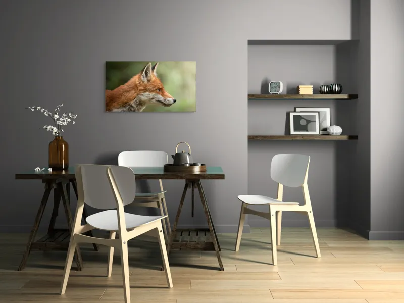 Tablou Canvas, "Vulpea privind orizontul verde", Roșu, Blană, Urechile, Privire, Pădure, Animal, Profil, Veveriță., 90 x 50 cm – poza 3