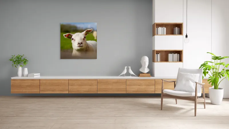 Tablou Canvas, "Miel curios sub cer senin", Blând, Curiozitate, Verdeață, Vânt, Câmpie, Cer, Urechi, Animăluț, Natură, Primăvară, 100 x 100 cm – poza 8