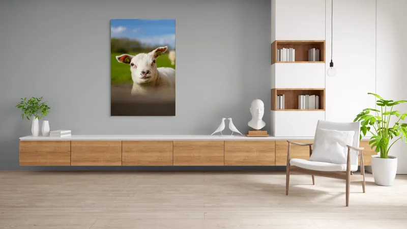 Tablou Canvas, "Miel curios sub cer senin", Blând, Curiozitate, Verdeață, Vânt, Câmpie, Cer, Urechi, Animăluț, Natură, Primăvară, 100 x 150 cm – poza 8