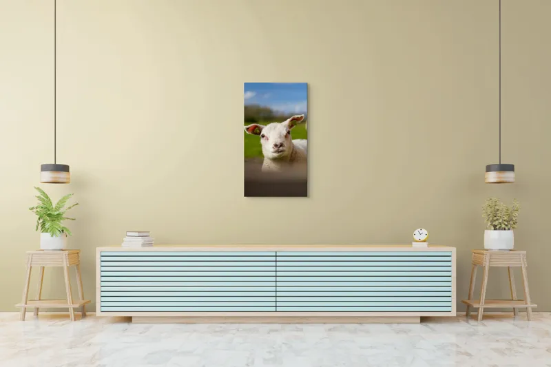 Tablou Canvas, "Miel curios sub cer senin", Blând, Curiozitate, Verdeață, Vânt, Câmpie, Cer, Urechi, Animăluț, Natură, Primăvară, 50 x 90 cm – poza 6