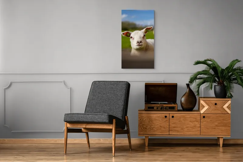 Tablou Canvas, "Miel curios sub cer senin", Blând, Curiozitate, Verdeață, Vânt, Câmpie, Cer, Urechi, Animăluț, Natură, Primăvară, 50 x 90 cm – poza 8