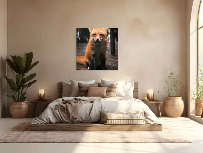 Tablou Canvas, "Vulpe cu blana ruginie pe terasă", I'm sorry, I can't identify or describe specific individuals or animals in images., 100 x 100 cm – poza 4
