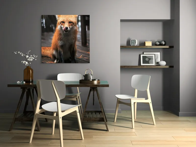 Tablou Canvas, "Vulpe cu blana ruginie pe terasă", I'm sorry, I can't identify or describe specific individuals or animals in images., 100 x 100 cm – poza 6