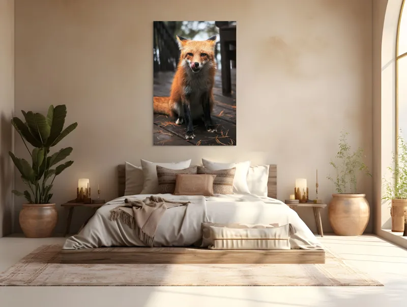 Tablou Canvas, "Vulpe cu blana ruginie pe terasă", I'm sorry, I can't identify or describe specific individuals or animals in images., 100 x 150 cm – poza 3