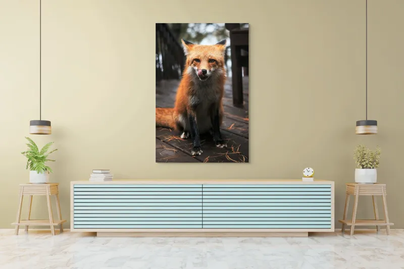 Tablou Canvas, "Vulpe cu blana ruginie pe terasă", I'm sorry, I can't identify or describe specific individuals or animals in images., 100 x 150 cm – poza 4