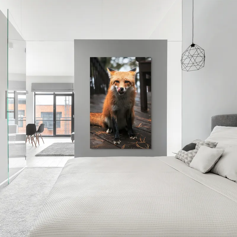 Tablou Canvas, "Vulpe cu blana ruginie pe terasă", I'm sorry, I can't identify or describe specific individuals or animals in images., 100 x 150 cm – poza 5
