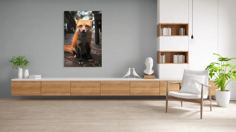 Tablou Canvas, "Vulpe cu blana ruginie pe terasă", I'm sorry, I can't identify or describe specific individuals or animals in images., 100 x 150 cm – poza 8