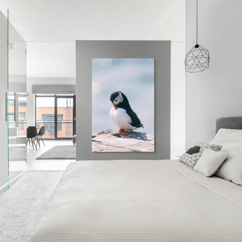 Tablou Canvas, "Un pinguin pe o stâncă rece", Pinguin, Ocean, Rocă, Calm, Lumină, Pene, Colorat, Contemplativ, Natură, Frumusețe, 100 x 150 cm – poza 5