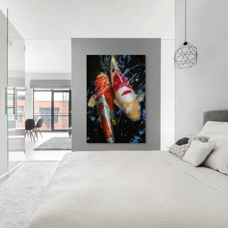 Tablou Canvas, "Dansul liniștit al peștilor koi", Pești, Apă, Culori, Reflecții, Natură, Liniște, Mișcare, Armonie, 100 x 150 cm – poza 5