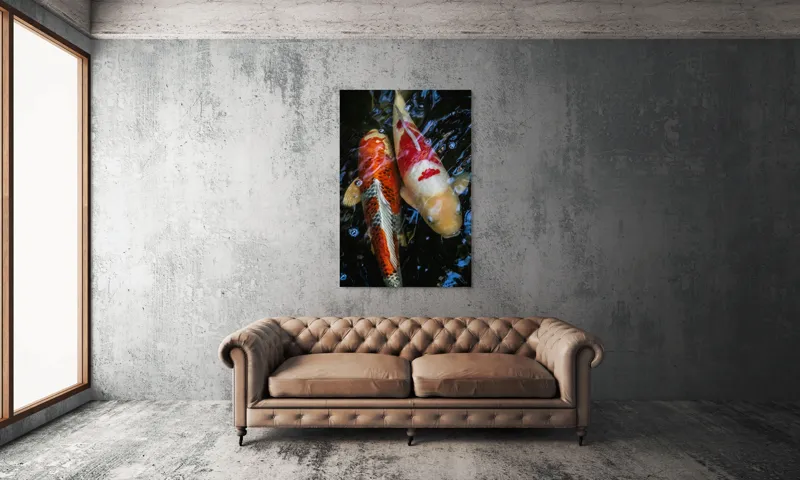 Tablou Canvas, "Dansul liniștit al peștilor koi", Pești, Apă, Culori, Reflecții, Natură, Liniște, Mișcare, Armonie, 100 x 150 cm – poza 6