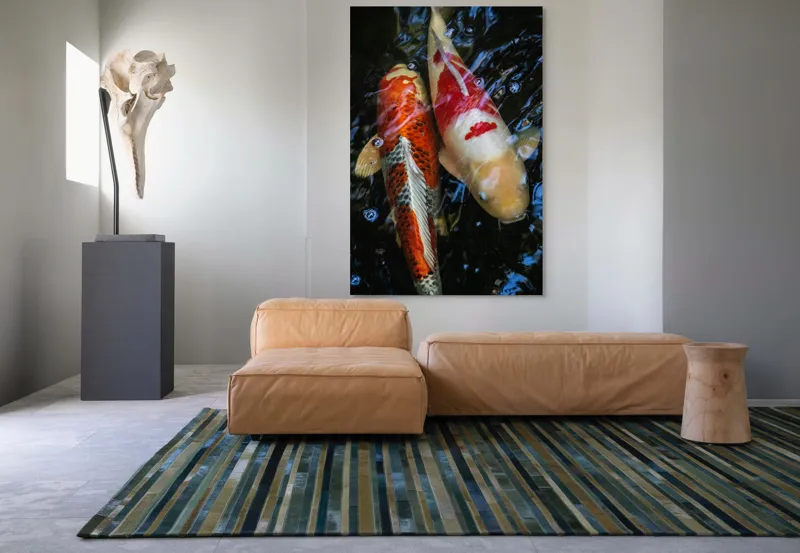 Tablou Canvas, "Dansul liniștit al peștilor koi", Pești, Apă, Culori, Reflecții, Natură, Liniște, Mișcare, Armonie, 100 x 150 cm – poza 7