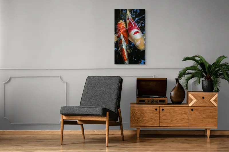 Tablou Canvas, "Dansul liniștit al peștilor koi", Pești, Apă, Culori, Reflecții, Natură, Liniște, Mișcare, Armonie, 50 x 90 cm – poza 8