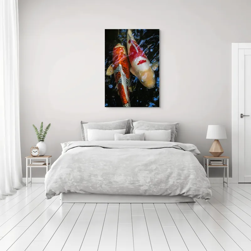 Tablou Canvas, "Dansul liniștit al peștilor koi", Pești, Apă, Culori, Reflecții, Natură, Liniște, Mișcare, Armonie, 70 x 100 cm – poza 3