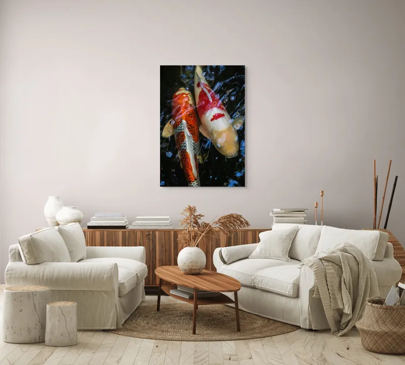 Tablou Canvas, "Dansul liniștit al peștilor koi", Pești, Apă, Culori, Reflecții, Natură, Liniște, Mișcare, Armonie, 70 x 100 cm – poza 4